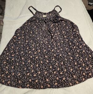 Women's Navy Floral Halter Tank Top - Peach Accent